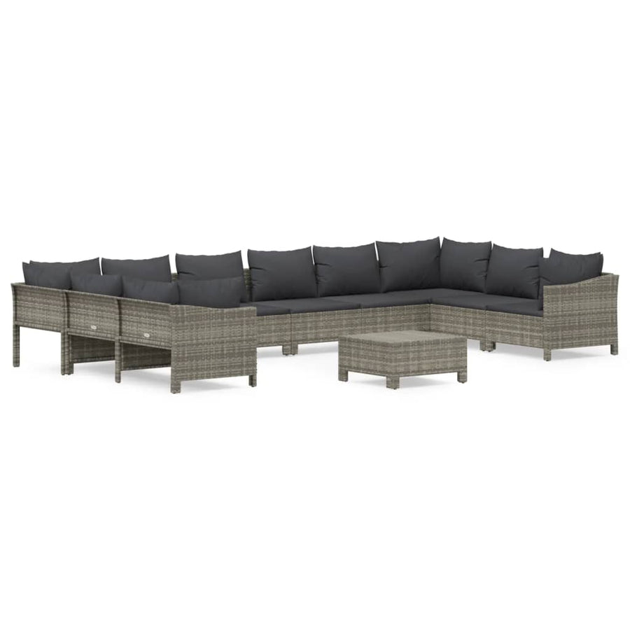 -Delige Loungeset Met Kussens Poly Rattan Grijs 2x corner + 6x middle + 2x armchair + footrest