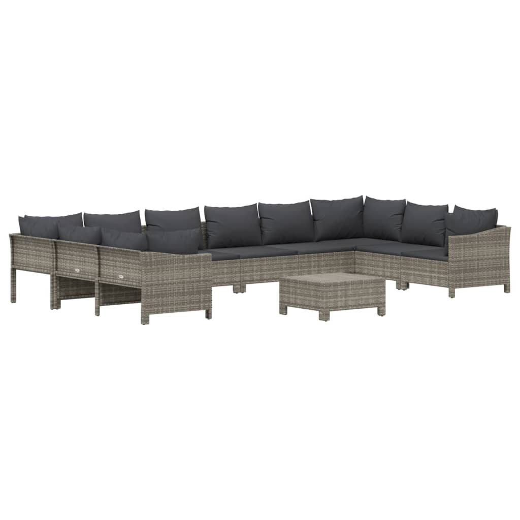 -Delige Loungeset Met Kussens Poly Rattan Grijs 2x corner + 6x middle + 2x armchair + footrest