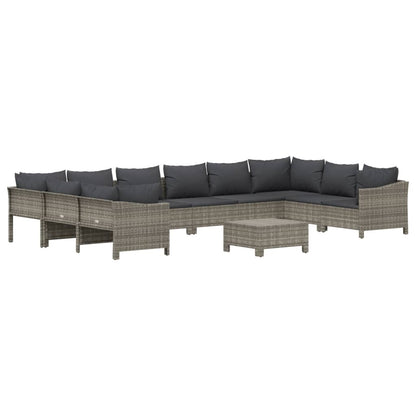 -Delige Loungeset Met Kussens Poly Rattan Grijs 2x corner + 6x middle + 2x armchair + footrest
