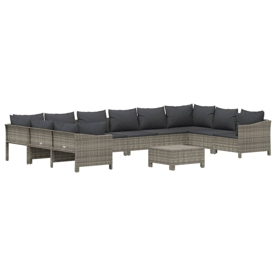-Delige Loungeset Met Kussens Poly Rattan Grijs 2x corner + 6x middle + 2x armchair + footrest