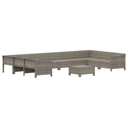 -Delige Loungeset Met Kussens Poly Rattan Grijs 2x corner + 6x middle + 2x armchair + footrest