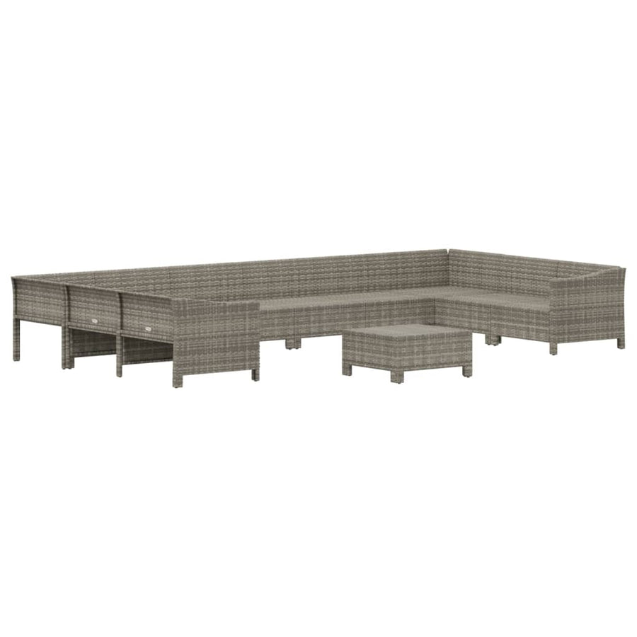 -Delige Loungeset Met Kussens Poly Rattan Grijs 2x corner + 6x middle + 2x armchair + footrest