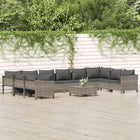 -Delige Loungeset Met Kussens Poly Rattan Grijs 2x corner + 6x middle + 2x armchair + footrest