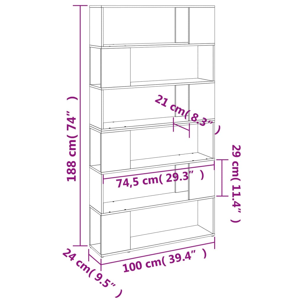 Boekenkast/Kamerscherm 00X24X88 Cm Kleurig Gerookt eiken