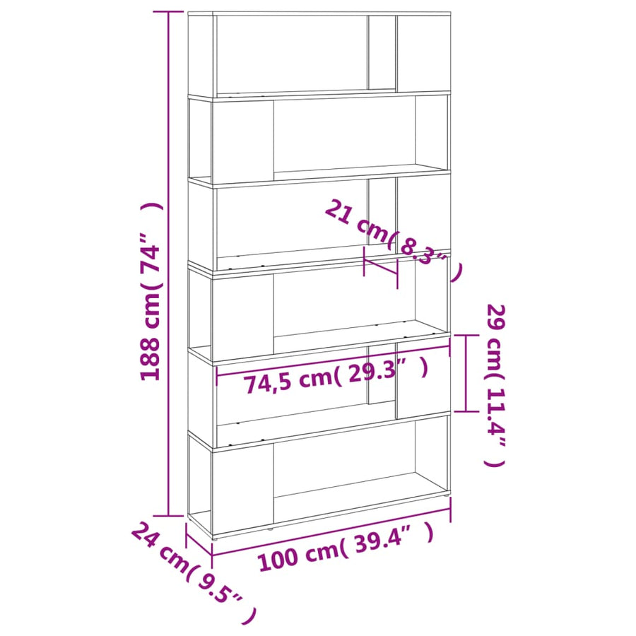 Boekenkast/Kamerscherm 00X24X88 Cm Eikenkleurig Grijs sonoma