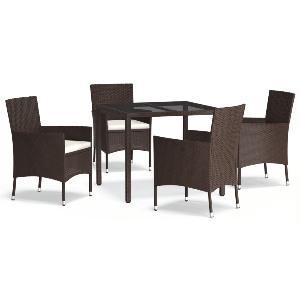 -Delige Tuinset Met Kussens Poly Rattan Bruin 5 90 cm tafellengte