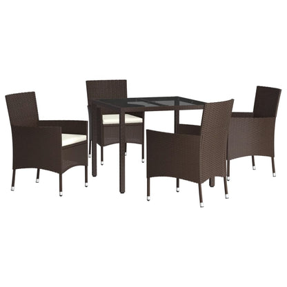 -Delige Tuinset Met Kussens Poly Rattan Bruin 5 90 cm tafellengte