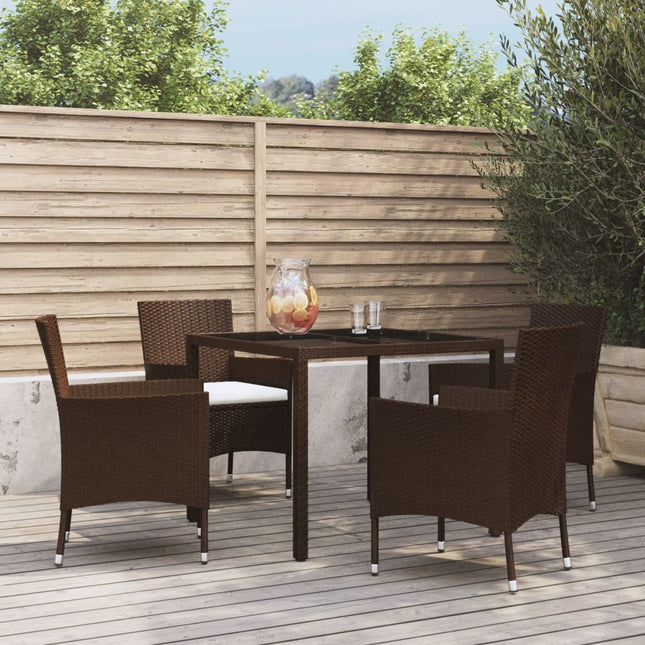 -Delige Tuinset Met Kussens Poly Rattan Bruin 5 90 cm tafellengte