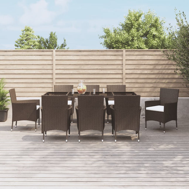 -Delige Tuinset Met Kussens Poly Rattan Bruin 9 190 cm tafellengte