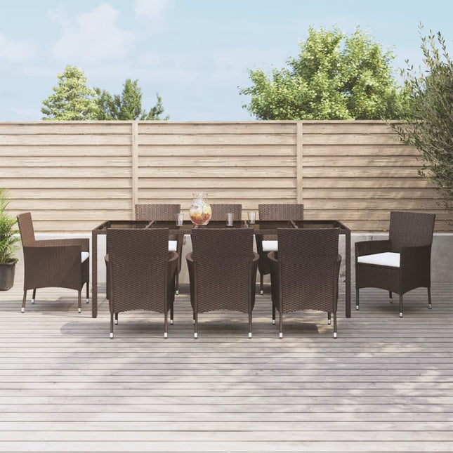 -Delige Tuinset Met Kussens Poly Rattan Bruin 9 250 cm tafellengte