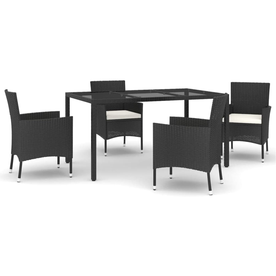 -Delige Tuinset Met Kussens Poly Rattan Zwart 5 150 cm tafellengte