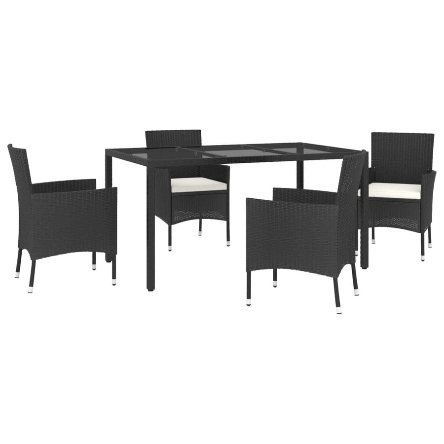 -Delige Tuinset Met Kussens Poly Rattan Zwart 5 150 cm tafellengte