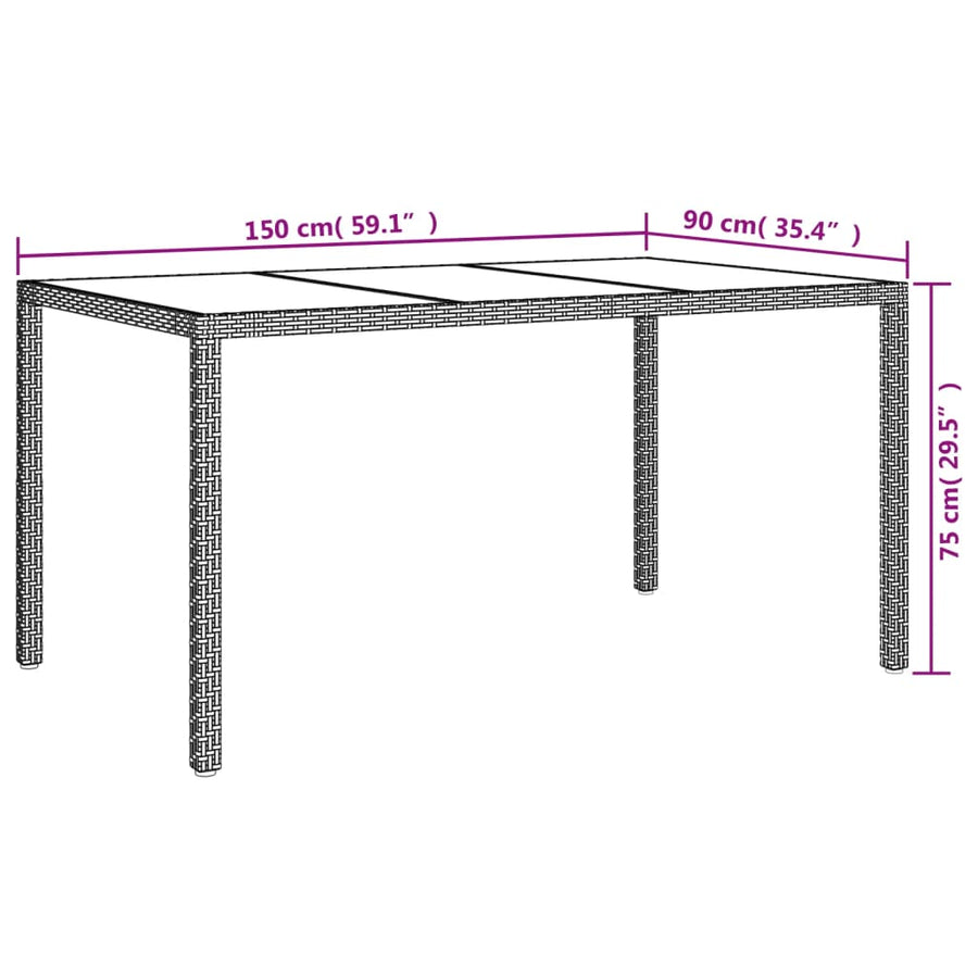 -Delige Tuinset Met Kussens Poly Rattan Zwart 5 150 cm tafellengte