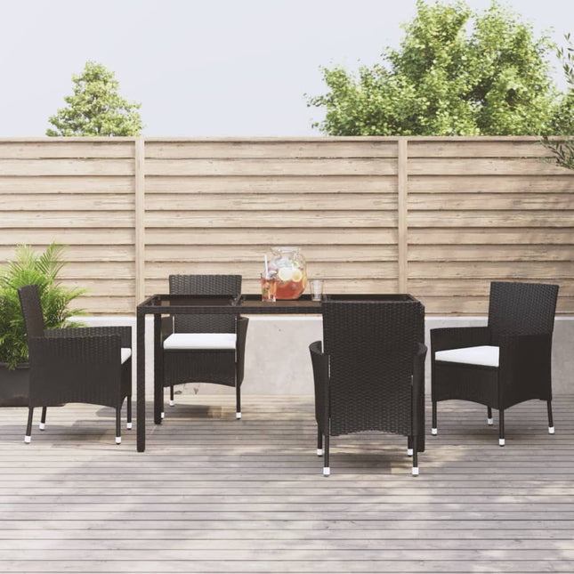 -Delige Tuinset Met Kussens Poly Rattan Zwart 5 150 cm tafellengte