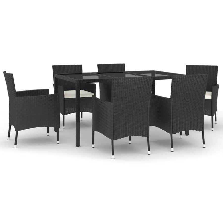 -Delige Tuinset Met Kussens Poly Rattan Zwart 7 150 cm tafellengte