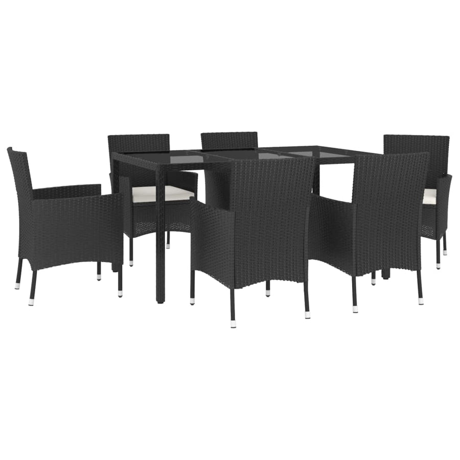 -Delige Tuinset Met Kussens Poly Rattan Zwart 7 150 cm tafellengte