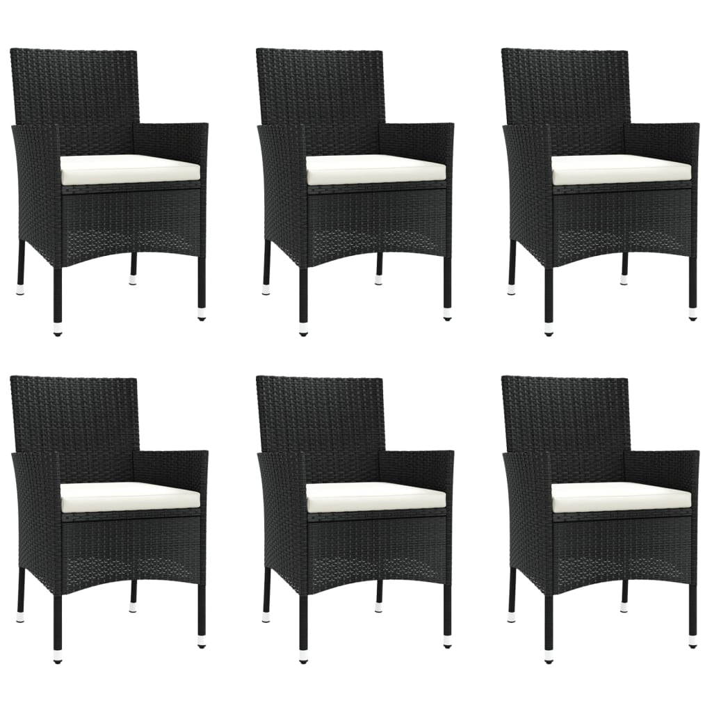-Delige Tuinset Met Kussens Poly Rattan Zwart 7 150 cm tafellengte