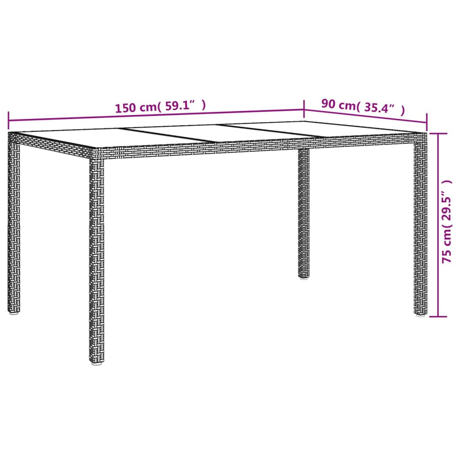 -Delige Tuinset Met Kussens Poly Rattan Zwart 7 150 cm tafellengte