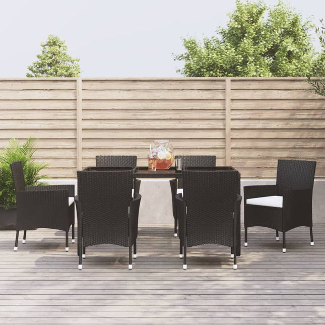 -Delige Tuinset Met Kussens Poly Rattan Zwart 7 150 cm tafellengte