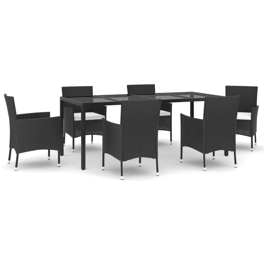 -Delige Tuinset Met Kussens Poly Rattan Zwart 7 190 cm tafellengte