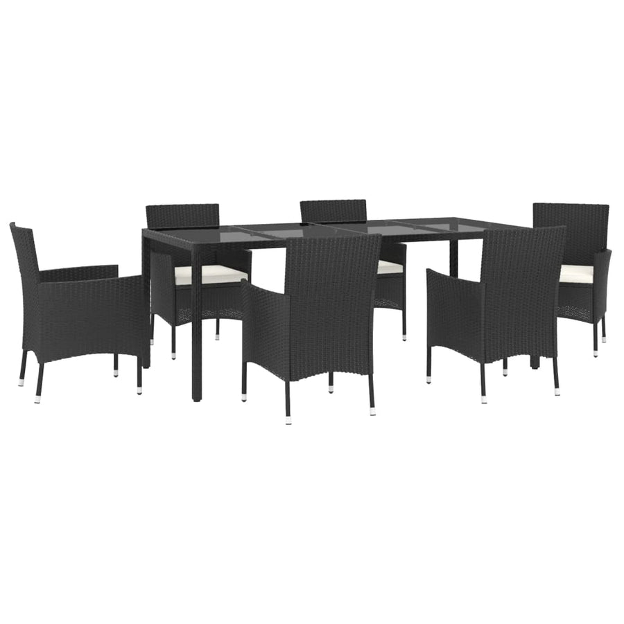 -Delige Tuinset Met Kussens Poly Rattan Zwart 7 190 cm tafellengte
