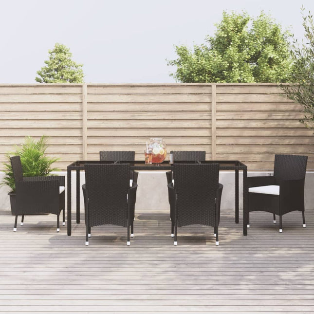 -Delige Tuinset Met Kussens Poly Rattan Zwart 7 190 cm tafellengte