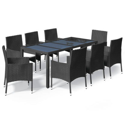 -Delige Tuinset Poly Rattan Zwart 9 190 cm tafellengte