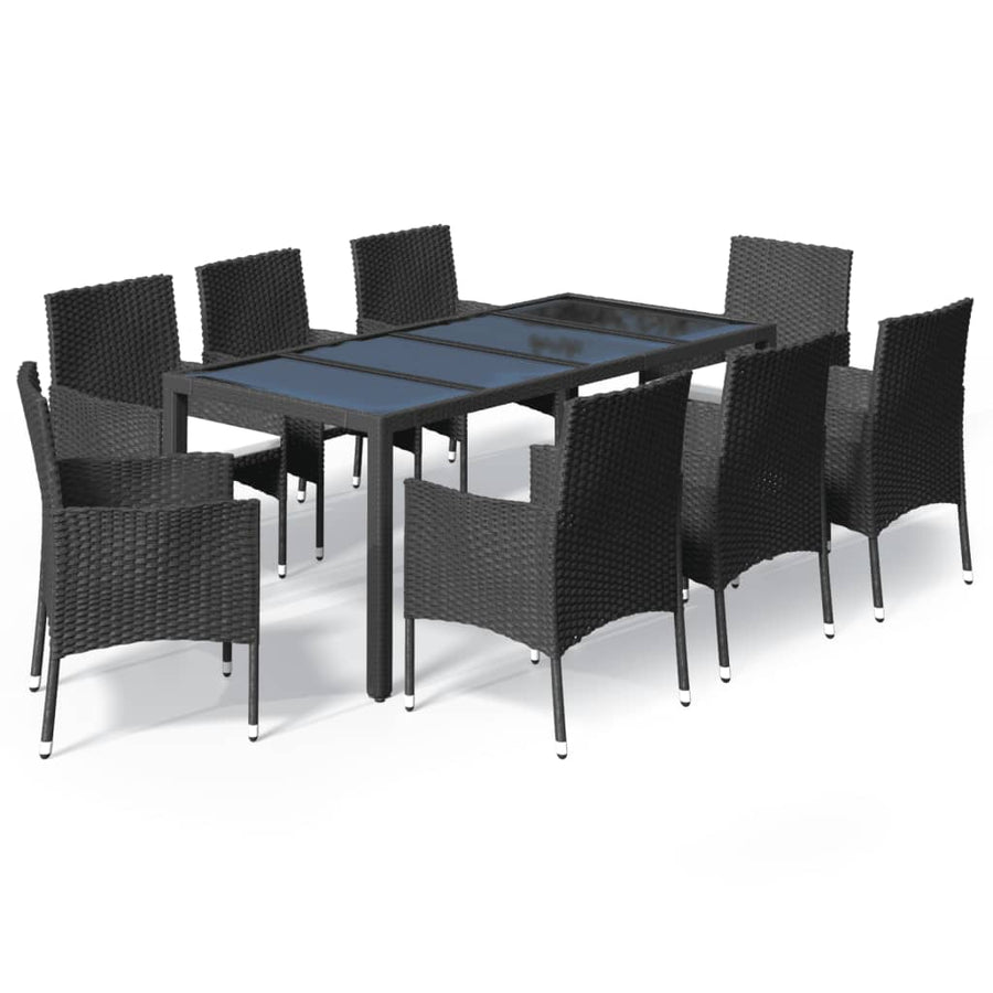 -Delige Tuinset Poly Rattan Zwart 9 190 cm tafellengte