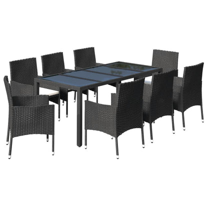 -Delige Tuinset Poly Rattan Zwart 9 190 cm tafellengte