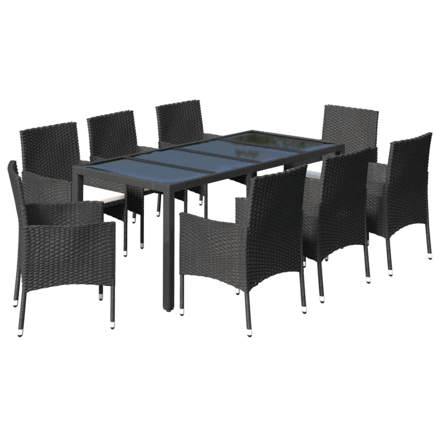 -Delige Tuinset Poly Rattan Zwart 9 190 cm tafellengte