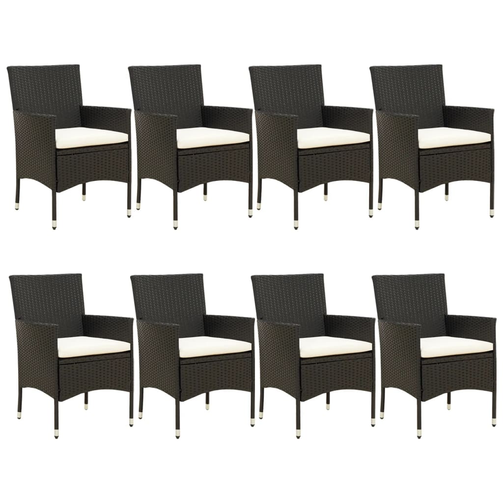 -Delige Tuinset Poly Rattan Zwart 9 190 cm tafellengte