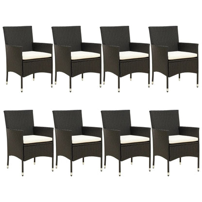 -Delige Tuinset Poly Rattan Zwart 9 190 cm tafellengte