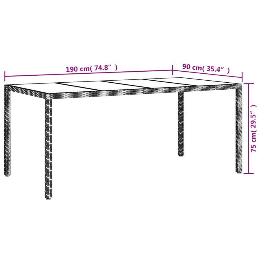 -Delige Tuinset Poly Rattan Zwart 9 190 cm tafellengte