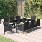 -Delige Tuinset Poly Rattan Zwart 9 190 cm tafellengte