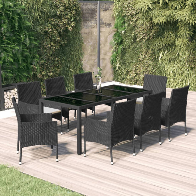 -Delige Tuinset Poly Rattan Zwart 9 190 cm tafellengte