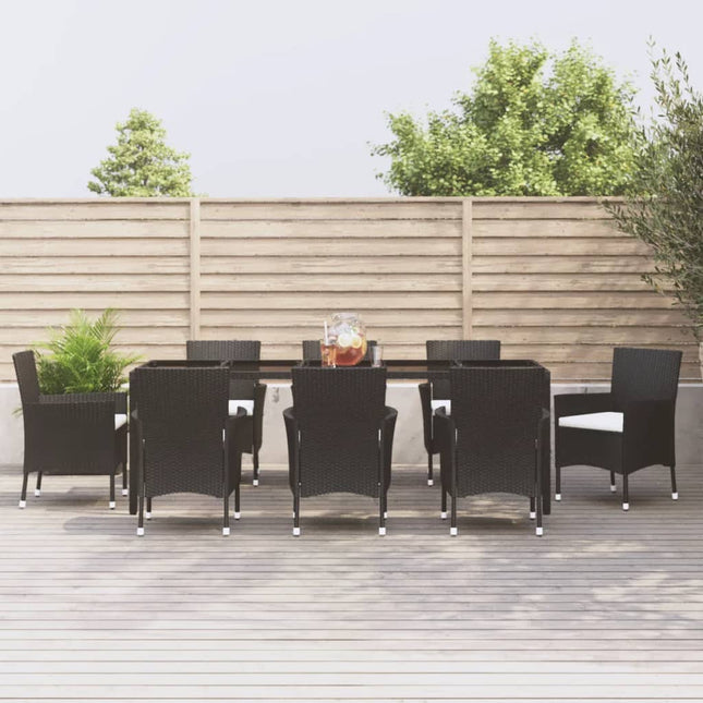 -Delige Tuinset Poly Rattan Zwart 9 250 cm tafellengte