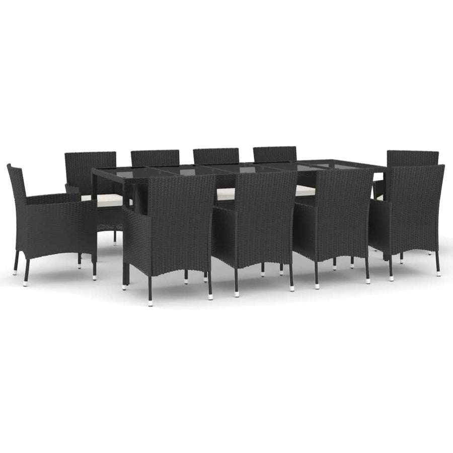 -Delige Tuinset Met Kussens Poly Rattan Zwart 11 250 cm tafellengte
