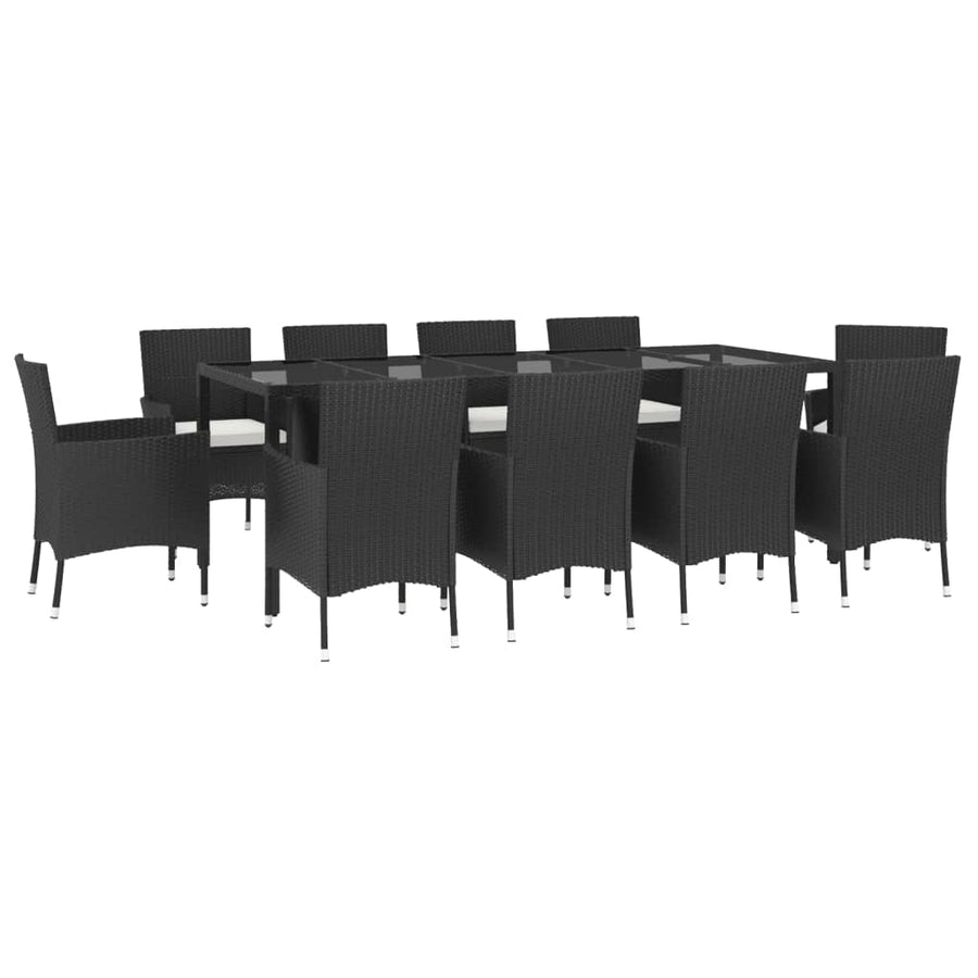 -Delige Tuinset Met Kussens Poly Rattan Zwart 11 250 cm tafellengte