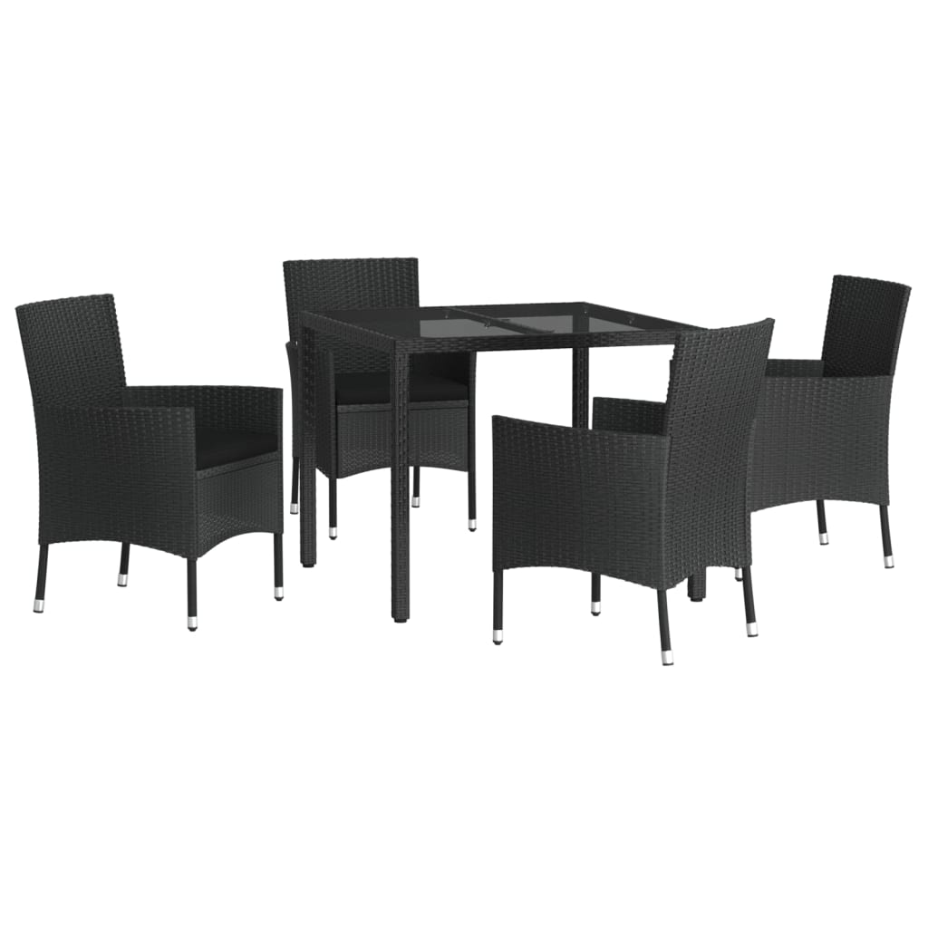 5-Delige Tuinset Met Kussens Poly Rattan Zwart 4