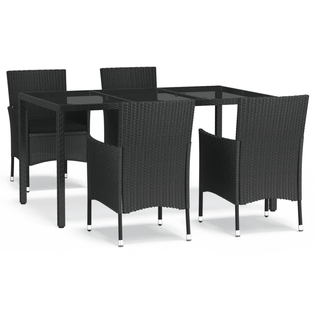 -Delige Tuinset Met Kussens Poly Rattan Zwart 5 150 cm tafellengte