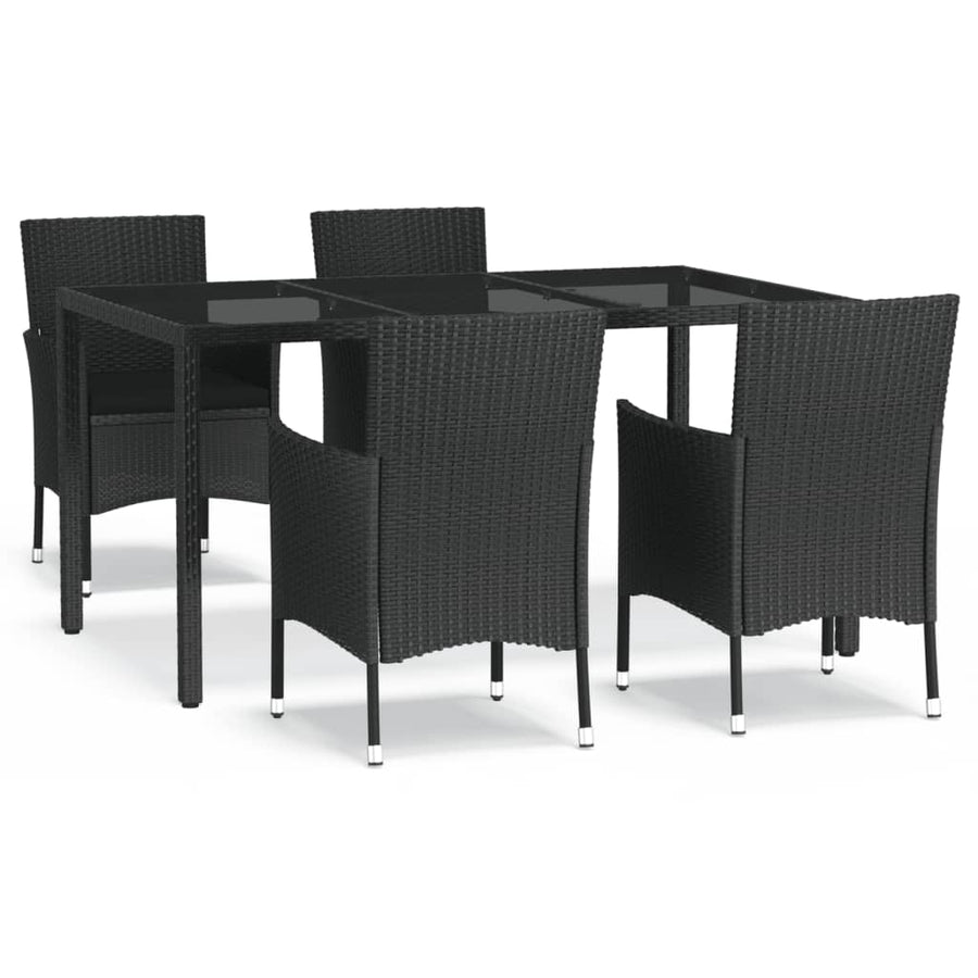-Delige Tuinset Met Kussens Poly Rattan Zwart 5 150 cm tafellengte