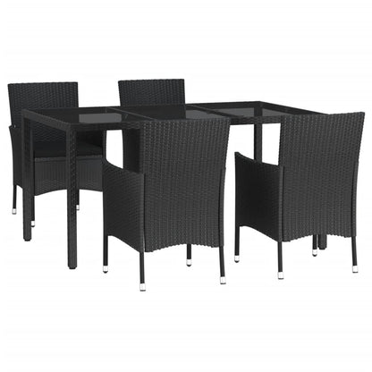 -Delige Tuinset Met Kussens Poly Rattan Zwart 5 150 cm tafellengte