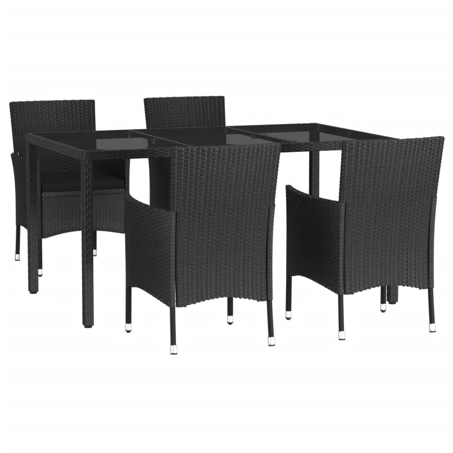 -Delige Tuinset Met Kussens Poly Rattan Zwart 5 150 cm tafellengte
