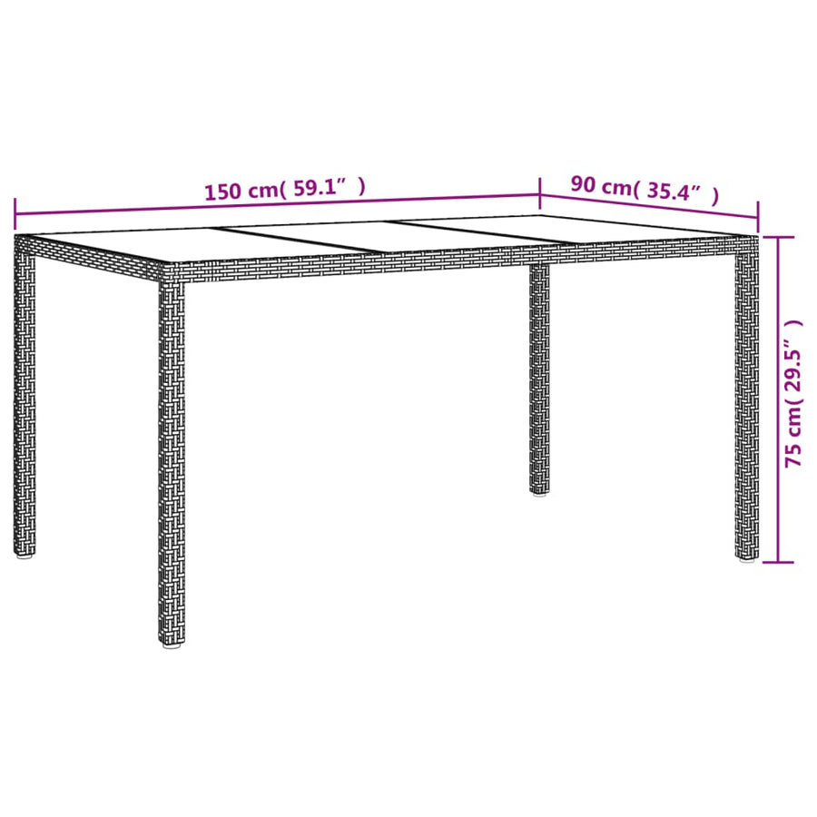 -Delige Tuinset Met Kussens Poly Rattan Zwart 5 150 cm tafellengte