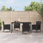 -Delige Tuinset Met Kussens Poly Rattan Zwart 5 150 cm tafellengte