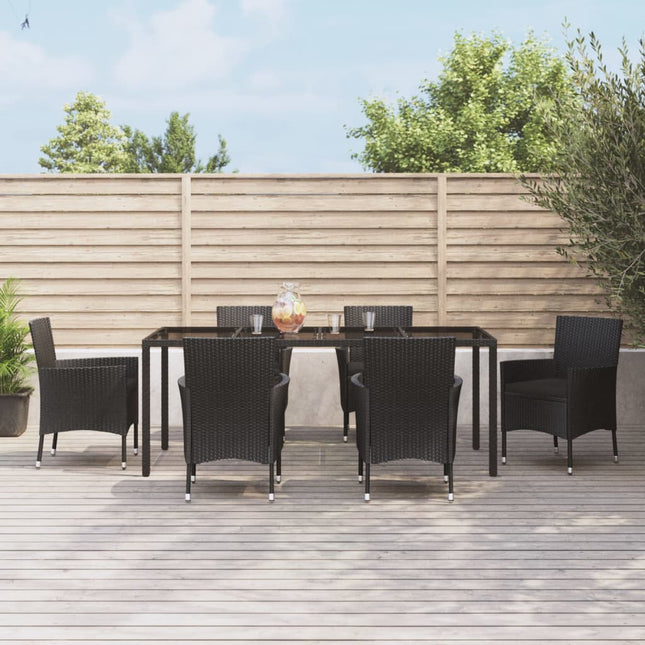 -Delige Tuinset Met Kussens Poly Rattan Zwart 7 190 cm tafellengte