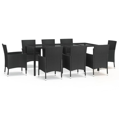 -Delige Tuinset Poly Rattan Zwart 9 190 cm tafellengte