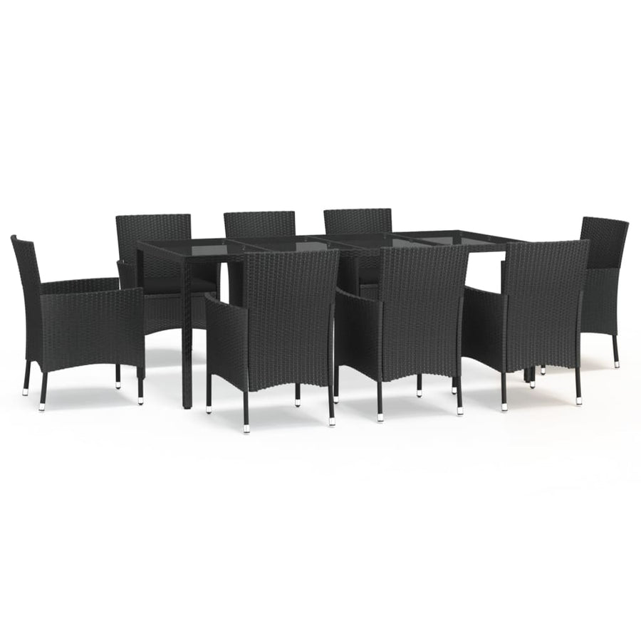 -Delige Tuinset Poly Rattan Zwart 9 190 cm tafellengte