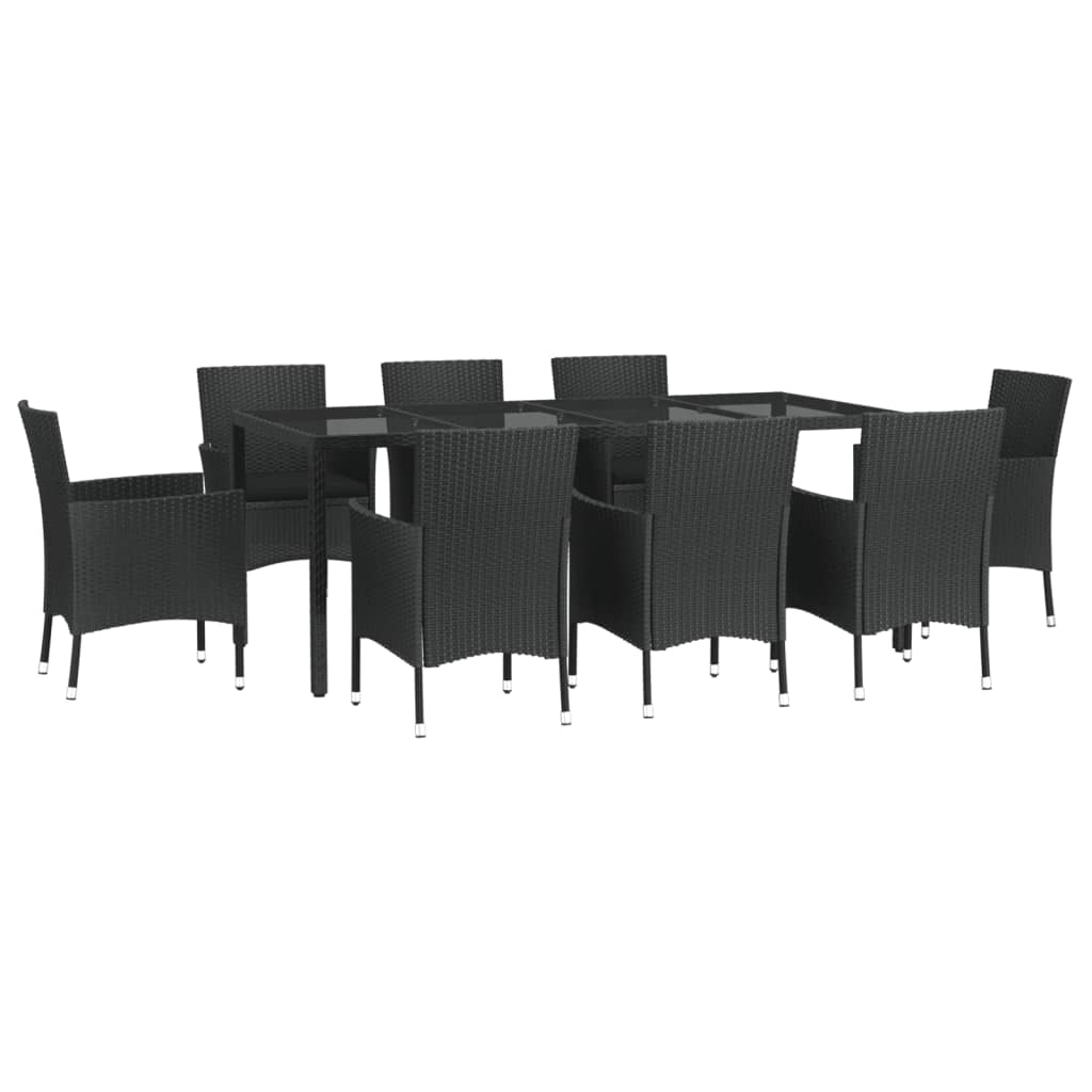 -Delige Tuinset Poly Rattan Zwart 9 190 cm tafellengte