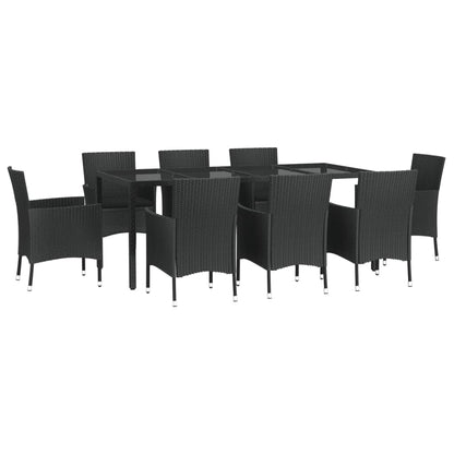 -Delige Tuinset Poly Rattan Zwart 9 190 cm tafellengte